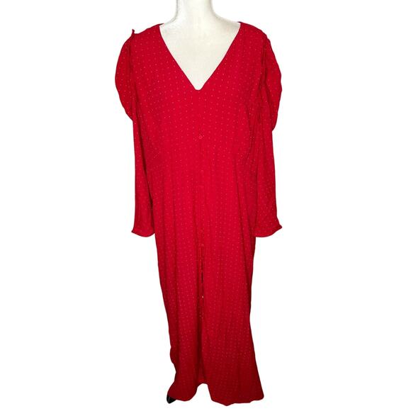 NWT J. CREW Women's PLUS Size 24 Holiday Red Drapey Puff Sleeve Dress Pin Dot - Picture 4 of 16